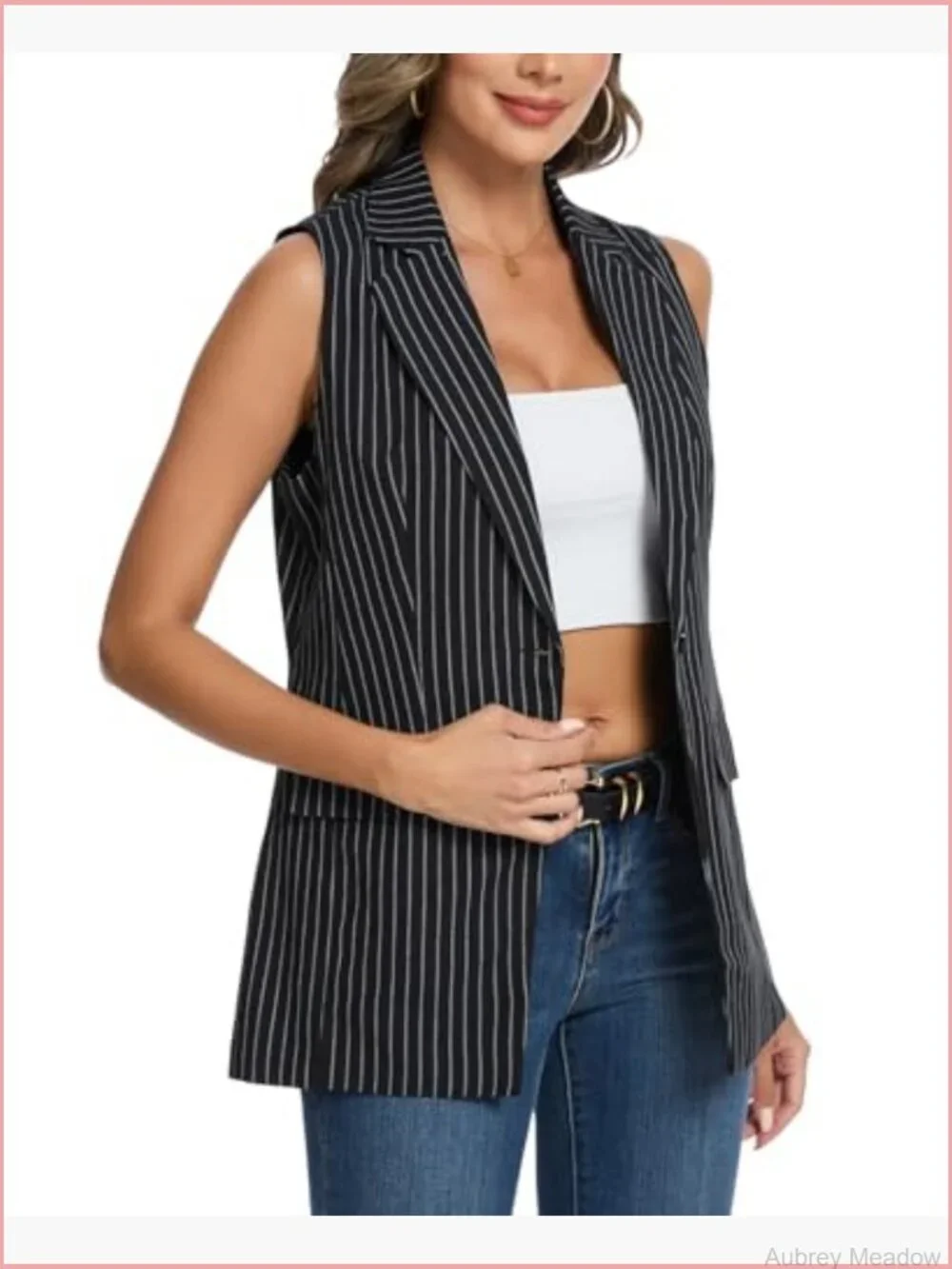 Sleeveless Blazer Vest Jacket Fully Lined Notched Lapel Button Front Long